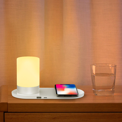 Colorful Sensor Control RGB LED Table Desk Smart Light Bedside Lamp with Wireless Charger Fast QI Dock Station Reading Night Light USB Port