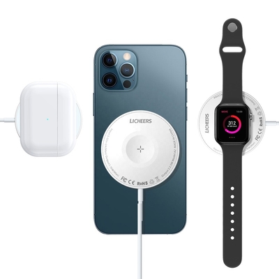 Licheers 3IN1 Smart Watch Charger MagSafing Palladium 15W Magnetic Wireless Fast Charging Portable Type-c Fast Charger For Apple iWatch iPhone Samsung Huawei